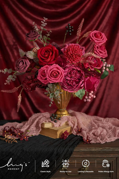 Fake Flowers Box, Faux Artificial Greenery Stems Foam Roses Poppy Gardenia Silk Hydrangea Peony Fabic Flower for Centerpieces Bouquet Wedding Floral Vase, English Pastel, Deluxe Combo