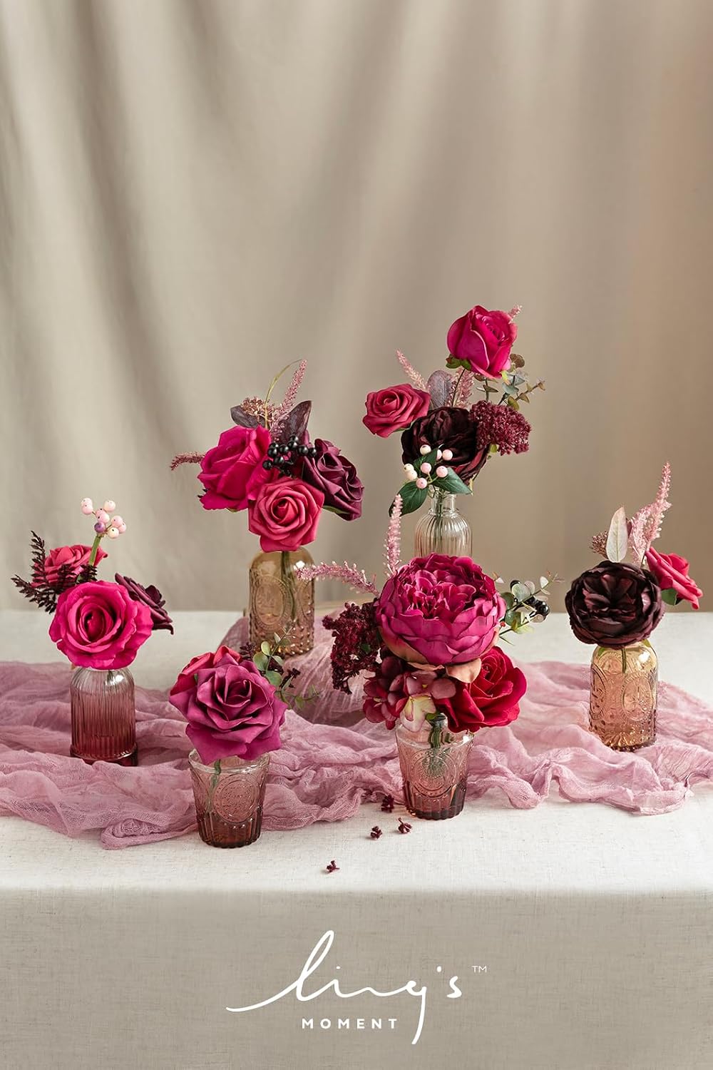 Fake Flowers Box, Faux Artificial Greenery Stems Foam Roses Poppy Gardenia Silk Hydrangea Peony Fabic Flower for Centerpieces Bouquet Wedding Floral Vase, English Pastel, Deluxe Combo