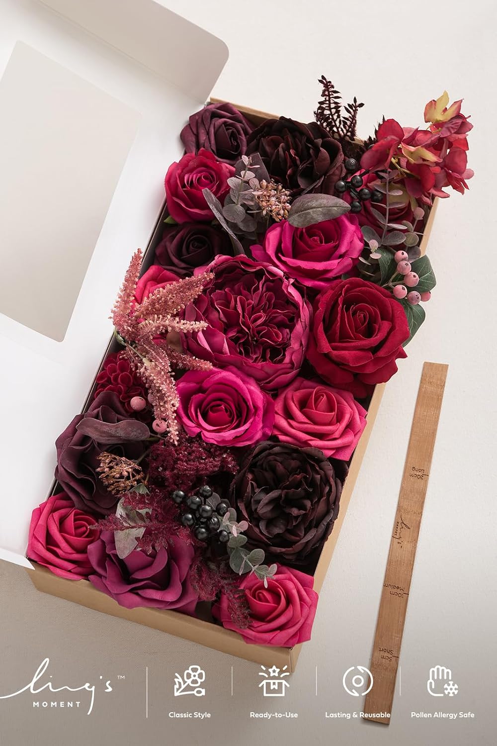 Fake Flowers Box, Faux Artificial Greenery Stems Foam Roses Poppy Gardenia Silk Hydrangea Peony Fabic Flower for Centerpieces Bouquet Wedding Floral Vase, English Pastel, Deluxe Combo