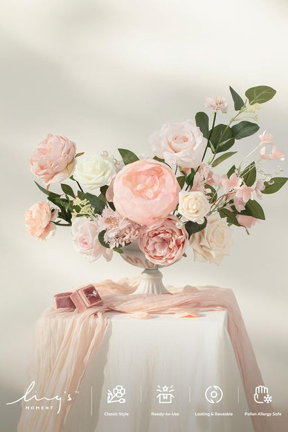 Fake Flowers Box, Faux Artificial Greenery Stems Foam Roses Poppy Gardenia Silk Hydrangea Peony Fabic Flower for Centerpieces Bouquet Wedding Floral Vase, English Pastel, Deluxe Combo