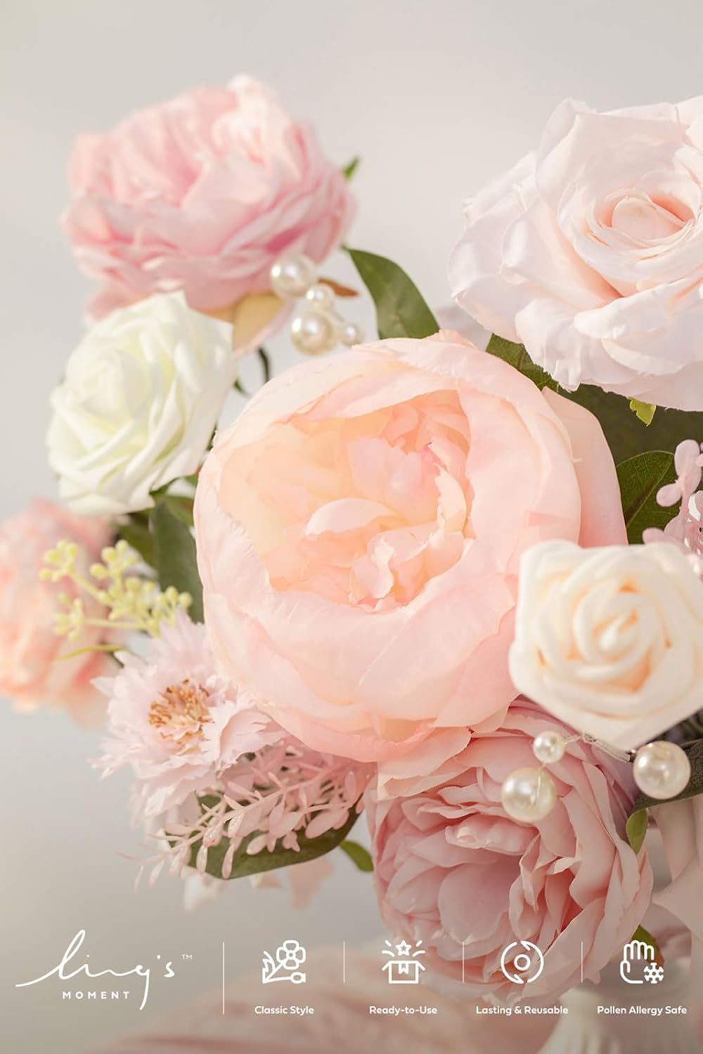 Fake Flowers Box, Faux Artificial Greenery Stems Foam Roses Poppy Gardenia Silk Hydrangea Peony Fabic Flower for Centerpieces Bouquet Wedding Floral Vase, English Pastel, Deluxe Combo