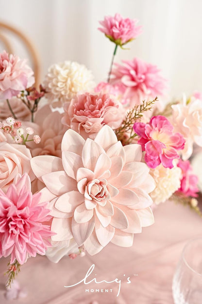 Fake Flowers Box, Faux Artificial Greenery Stems Foam Roses Poppy Gardenia Silk Hydrangea Peony Fabic Flower for Centerpieces Bouquet Wedding Floral Vase, English Pastel, Deluxe Combo
