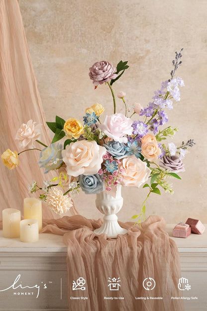 Fake Flowers Box, Faux Artificial Greenery Stems Foam Roses Poppy Gardenia Silk Hydrangea Peony Fabic Flower for Centerpieces Bouquet Wedding Floral Vase, English Pastel, Deluxe Combo