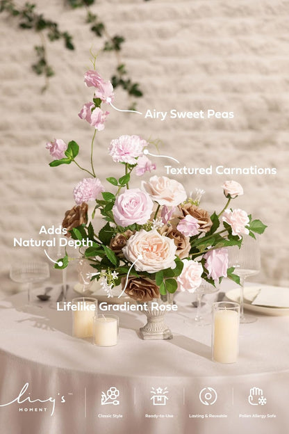 Fake Flowers Box, Faux Artificial Greenery Stems Foam Roses Poppy Gardenia Silk Hydrangea Peony Fabic Flower for Centerpieces Bouquet Wedding Floral Vase, English Pastel, Deluxe Combo