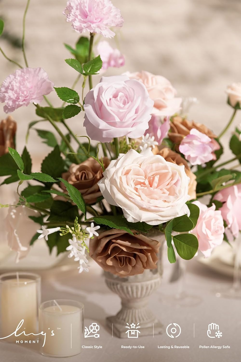 Fake Flowers Box, Faux Artificial Greenery Stems Foam Roses Poppy Gardenia Silk Hydrangea Peony Fabic Flower for Centerpieces Bouquet Wedding Floral Vase, English Pastel, Deluxe Combo