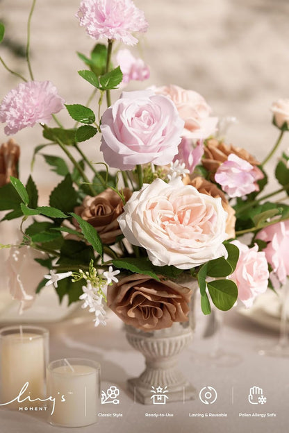 Fake Flowers Box, Faux Artificial Greenery Stems Foam Roses Poppy Gardenia Silk Hydrangea Peony Fabic Flower for Centerpieces Bouquet Wedding Floral Vase, English Pastel, Deluxe Combo