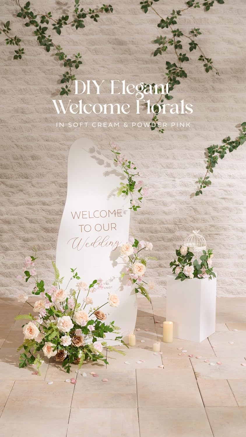 Fake Flowers Box, Faux Artificial Greenery Stems Foam Roses Poppy Gardenia Silk Hydrangea Peony Fabic Flower for Centerpieces Bouquet Wedding Floral Vase, English Pastel, Deluxe Combo