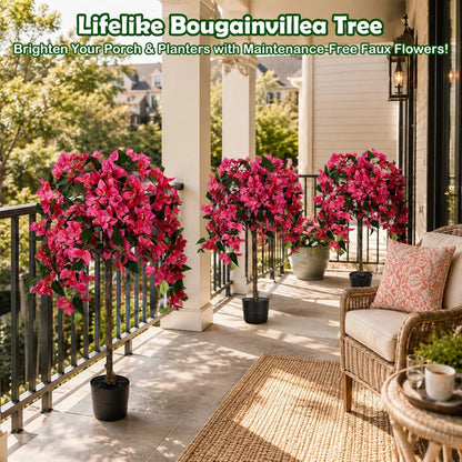 3.5FT Artificial Bougainvillea Tree with Pot, Realistic Faux Flowering Tree with Real Wood Trunk, Silk Potted Plant for Indoor Outdoor, Front Porch, Patio, Garden, Entryway & Fall Home Decor, Pink