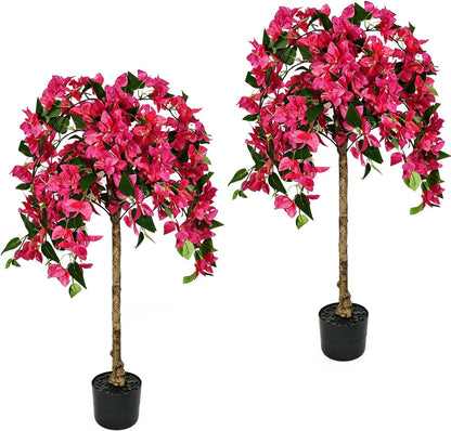 3.5FT Artificial Bougainvillea Tree with Pot, Realistic Faux Flowering Tree with Real Wood Trunk, Silk Potted Plant for Indoor Outdoor, Front Porch, Patio, Garden, Entryway & Fall Home Decor, Pink