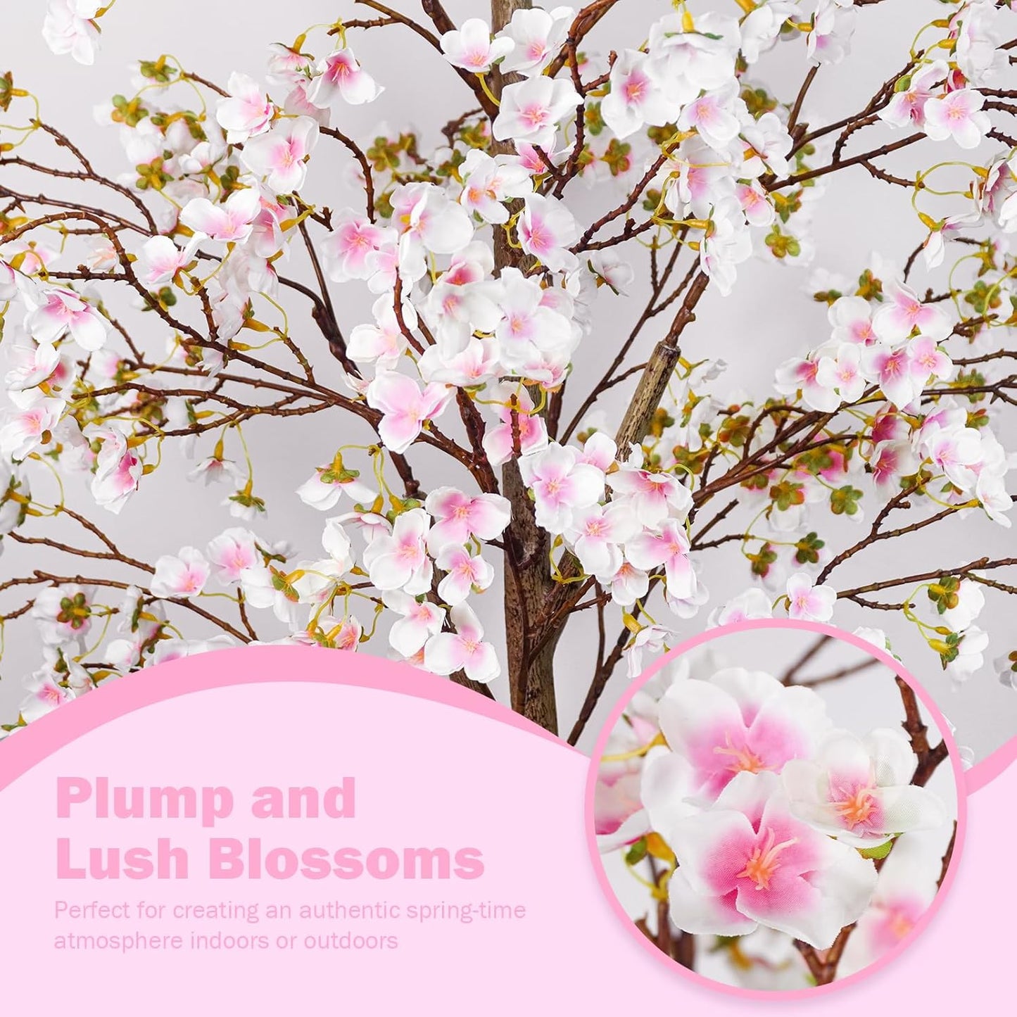 Artificial Cherry Blossom Tree 6FT, Pink Faux Floor Tree | Ball-Shaped Pot with Moss Topper, Lifelike Faux Tree for Home Office, Living Room, Bedroom, Doorway and Hallway Decor