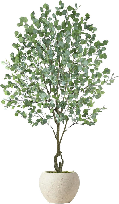 Artificial Cherry Blossom Tree 6FT, Pink Faux Floor Tree | Ball-Shaped Pot with Moss Topper, Lifelike Faux Tree for Home Office, Living Room, Bedroom, Doorway and Hallway Decor