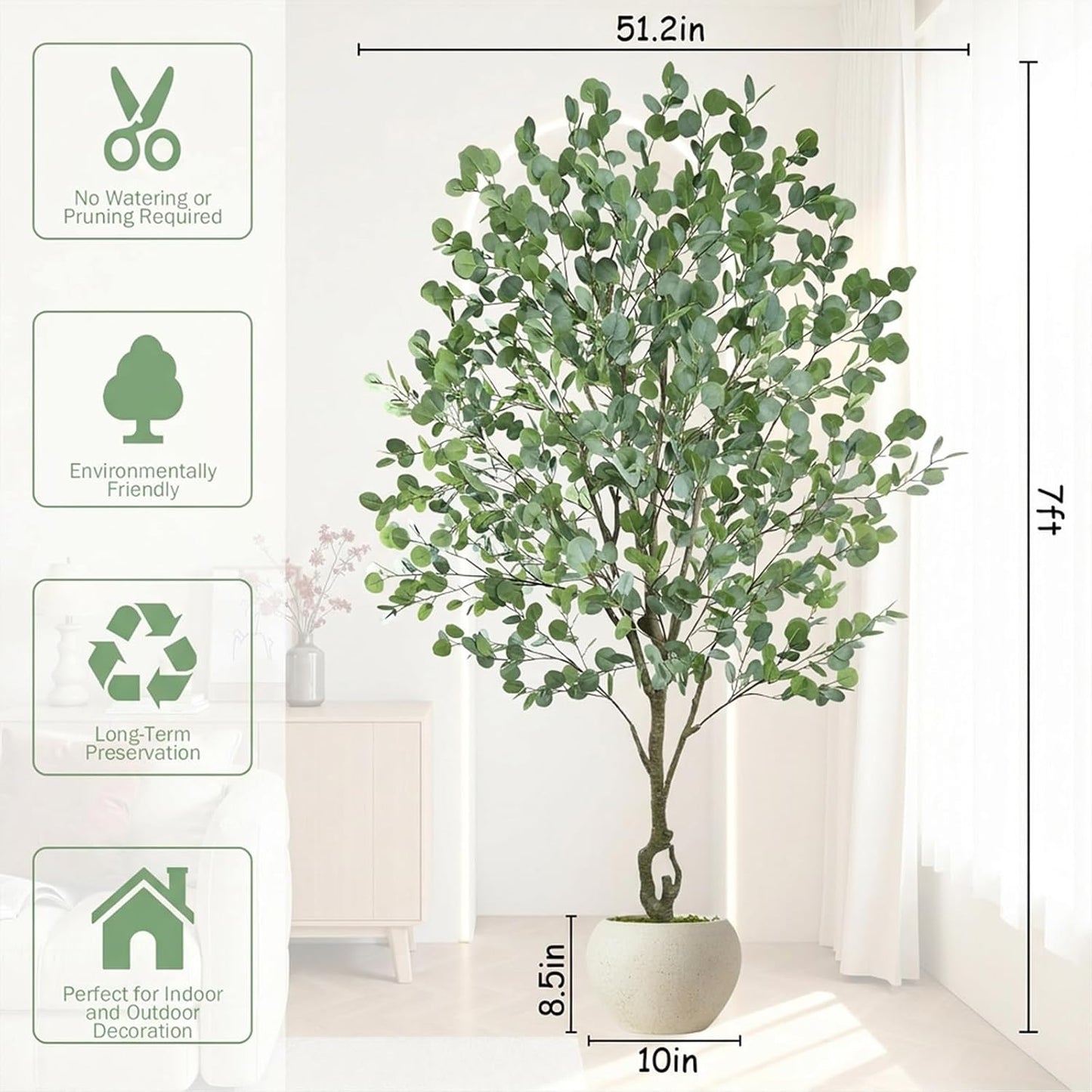 Artificial Cherry Blossom Tree 6FT, Pink Faux Floor Tree | Ball-Shaped Pot with Moss Topper, Lifelike Faux Tree for Home Office, Living Room, Bedroom, Doorway and Hallway Decor