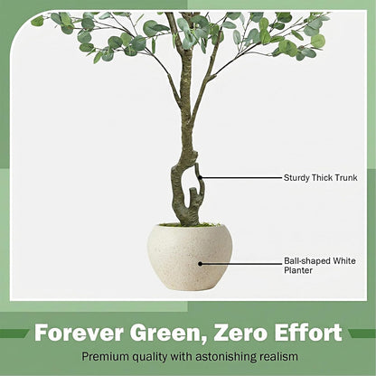 Artificial Cherry Blossom Tree 6FT, Pink Faux Floor Tree | Ball-Shaped Pot with Moss Topper, Lifelike Faux Tree for Home Office, Living Room, Bedroom, Doorway and Hallway Decor