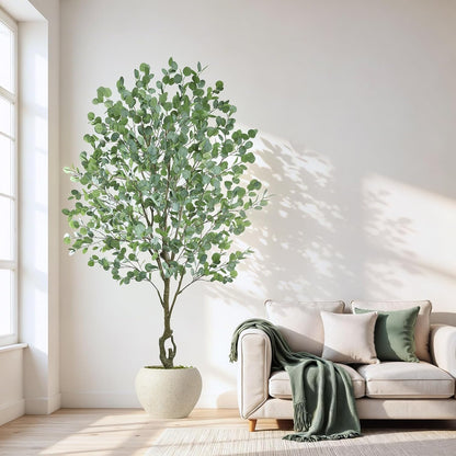 Artificial Cherry Blossom Tree 6FT, Pink Faux Floor Tree | Ball-Shaped Pot with Moss Topper, Lifelike Faux Tree for Home Office, Living Room, Bedroom, Doorway and Hallway Decor