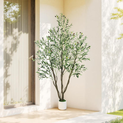 Artificial Cherry Blossom Tree 6FT, Pink Faux Floor Tree | Ball-Shaped Pot with Moss Topper, Lifelike Faux Tree for Home Office, Living Room, Bedroom, Doorway and Hallway Decor