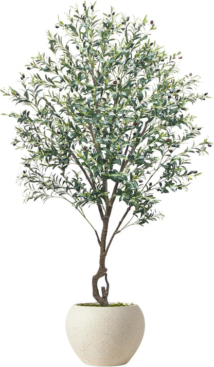 Artificial Cherry Blossom Tree 6FT, Pink Faux Floor Tree | Ball-Shaped Pot with Moss Topper, Lifelike Faux Tree for Home Office, Living Room, Bedroom, Doorway and Hallway Decor