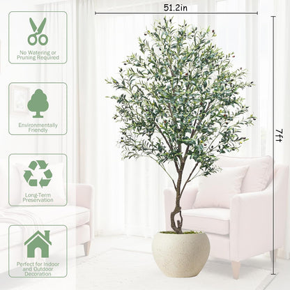 Artificial Cherry Blossom Tree 6FT, Pink Faux Floor Tree | Ball-Shaped Pot with Moss Topper, Lifelike Faux Tree for Home Office, Living Room, Bedroom, Doorway and Hallway Decor
