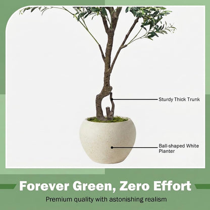 Artificial Cherry Blossom Tree 6FT, Pink Faux Floor Tree | Ball-Shaped Pot with Moss Topper, Lifelike Faux Tree for Home Office, Living Room, Bedroom, Doorway and Hallway Decor