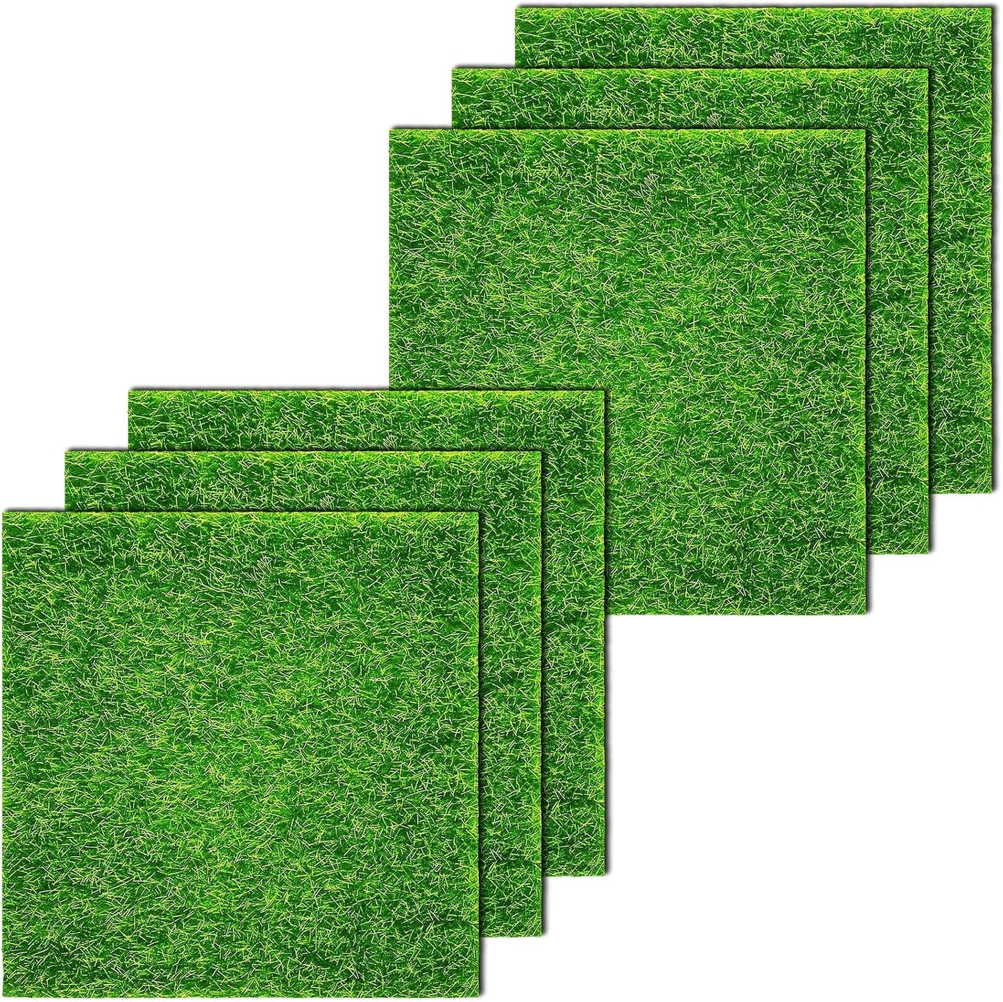 6 Pack Fairy Garden Grass 6 x 6 Inches Miniature Artificial Craft Grass for Dollhouse Ornament DIY Decoration