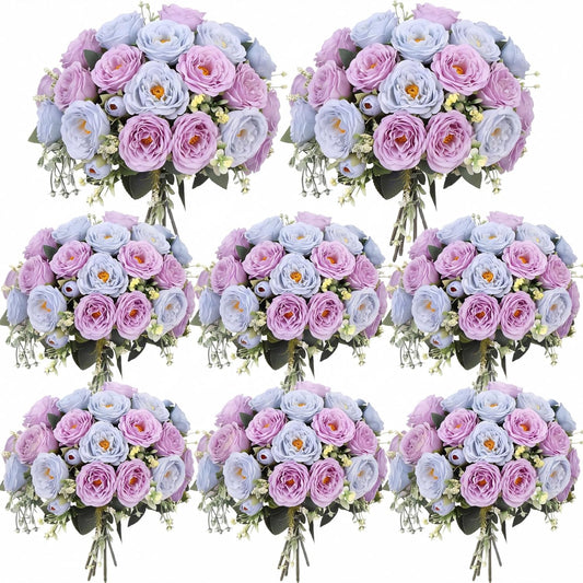 8 Bundles Artificial Peonies Flowers Fake Silk Peony Bouquet Faux Peonies Flowers Bulk for Decoration Vase Floral Arrangements Wedding Party Table (Russet Red,Light Pink) - Colors B