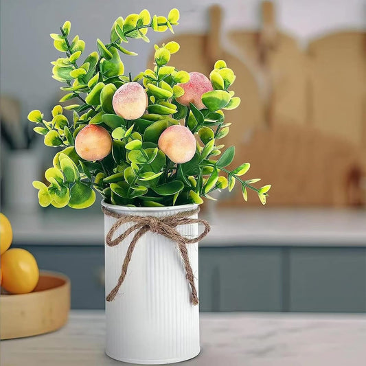 2Pcs Foam Fake Plants, Cute Potted Plants, Bonsai Tree Artificial Plants with Iron Pot, Fake Decorative Fruit Plant for Office Home Living Room Table Desk(Peach)