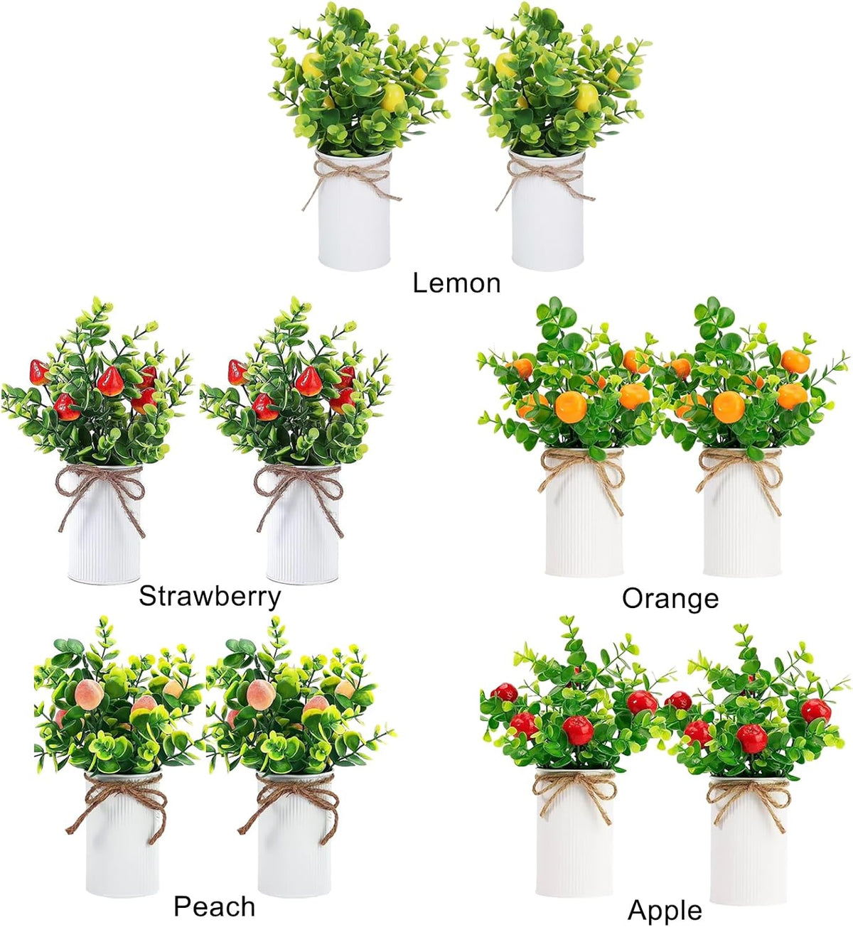 2Pcs Foam Fake Plants, Cute Potted Plants, Bonsai Tree Artificial Plants with Iron Pot, Fake Decorative Fruit Plant for Office Home Living Room Table Desk(Peach)