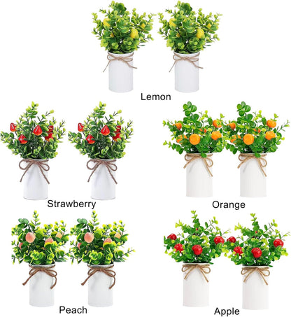 2Pcs Foam Fake Plants, Cute Potted Plants, Bonsai Tree Artificial Plants with Iron Pot, Fake Decorative Fruit Plant for Office Home Living Room Table Desk(Peach)