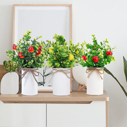 2Pcs Foam Fake Plants, Cute Potted Plants, Bonsai Tree Artificial Plants with Iron Pot, Fake Decorative Fruit Plant for Office Home Living Room Table Desk(Peach)