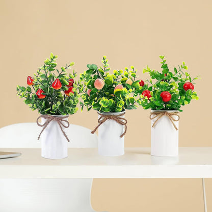 2Pcs Foam Fake Plants, Cute Potted Plants, Bonsai Tree Artificial Plants with Iron Pot, Fake Decorative Fruit Plant for Office Home Living Room Table Desk(Peach)