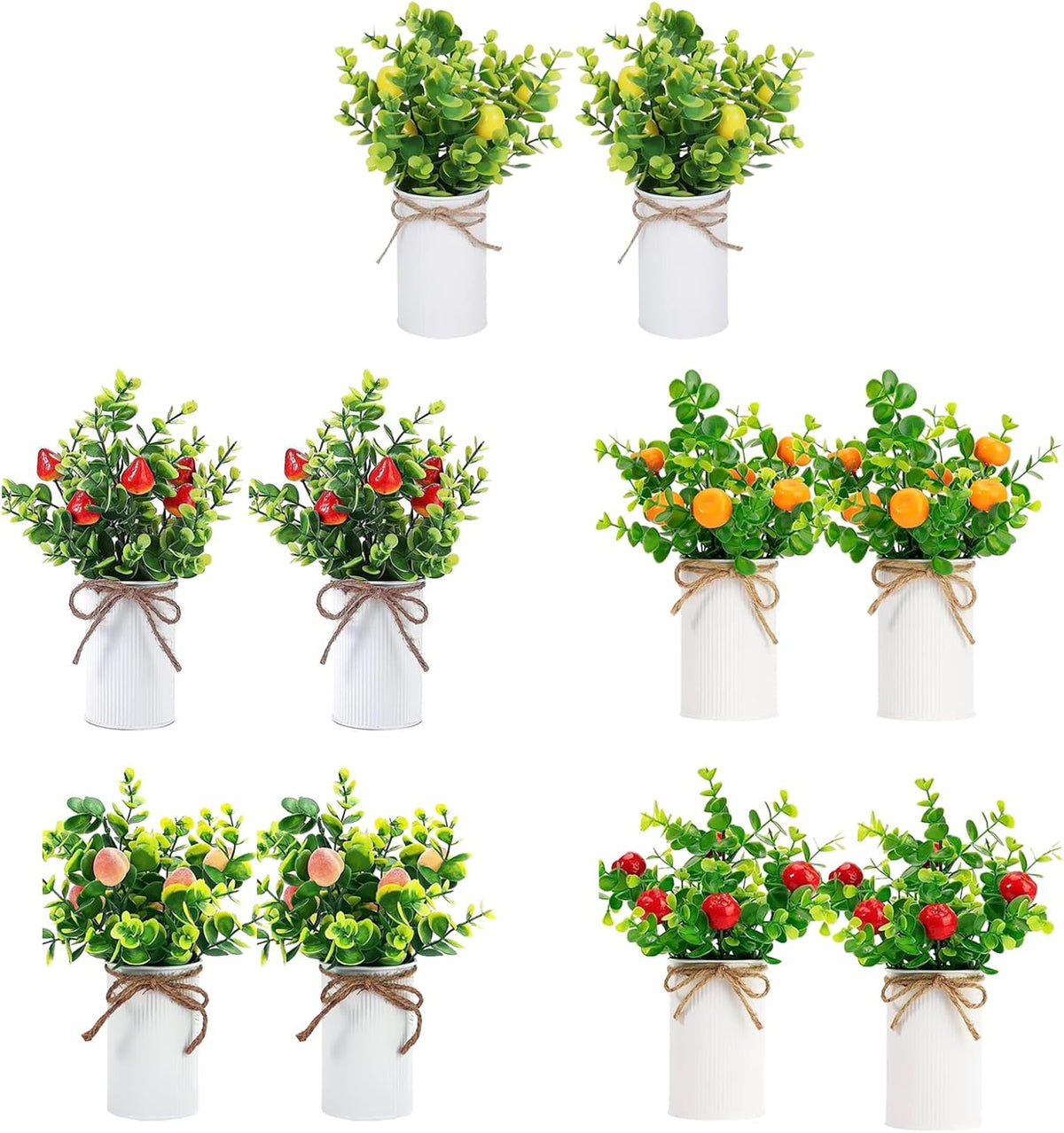 2Pcs Foam Fake Plants, Cute Potted Plants, Bonsai Tree Artificial Plants with Iron Pot, Fake Decorative Fruit Plant for Office Home Living Room Table Desk(Peach)