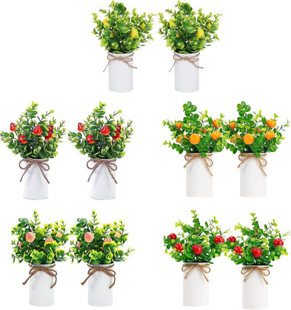 2Pcs Foam Fake Plants, Cute Potted Plants, Bonsai Tree Artificial Plants with Iron Pot, Fake Decorative Fruit Plant for Office Home Living Room Table Desk(Peach)