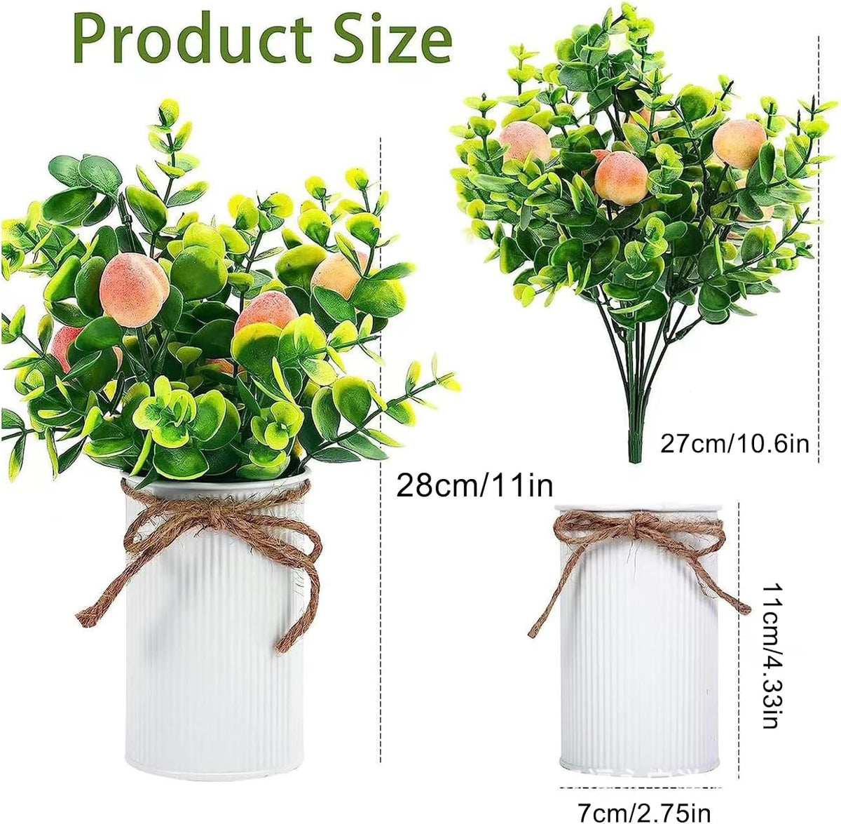2Pcs Foam Fake Plants, Cute Potted Plants, Bonsai Tree Artificial Plants with Iron Pot, Fake Decorative Fruit Plant for Office Home Living Room Table Desk(Peach)