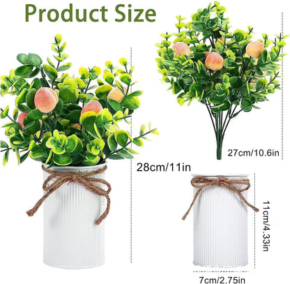 2Pcs Foam Fake Plants, Cute Potted Plants, Bonsai Tree Artificial Plants with Iron Pot, Fake Decorative Fruit Plant for Office Home Living Room Table Desk(Peach)