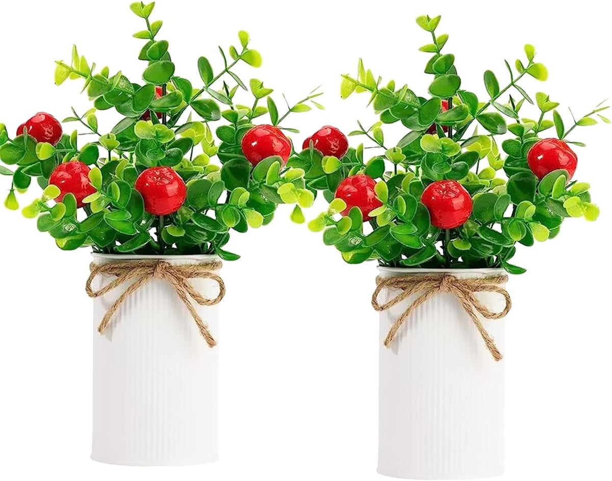 2Pcs Foam Fake Plants, Cute Potted Plants, Bonsai Tree Artificial Plants with Iron Pot, Fake Decorative Fruit Plant for Office Home Living Room Table Desk(Peach)