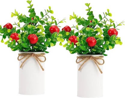 2Pcs Foam Fake Plants, Cute Potted Plants, Bonsai Tree Artificial Plants with Iron Pot, Fake Decorative Fruit Plant for Office Home Living Room Table Desk(Peach)