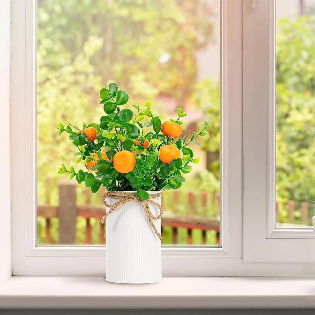 2Pcs Foam Fake Plants, Cute Potted Plants, Bonsai Tree Artificial Plants with Iron Pot, Fake Decorative Fruit Plant for Office Home Living Room Table Desk(Peach)