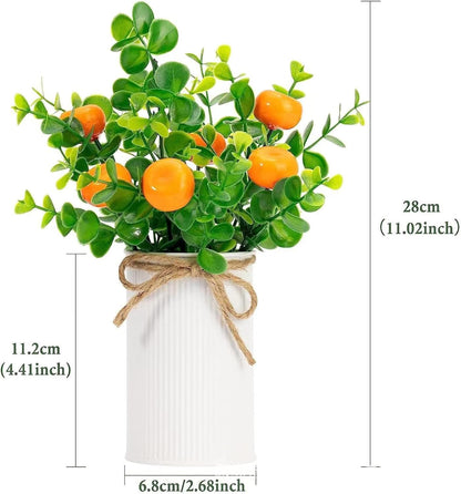 2Pcs Foam Fake Plants, Cute Potted Plants, Bonsai Tree Artificial Plants with Iron Pot, Fake Decorative Fruit Plant for Office Home Living Room Table Desk(Peach)