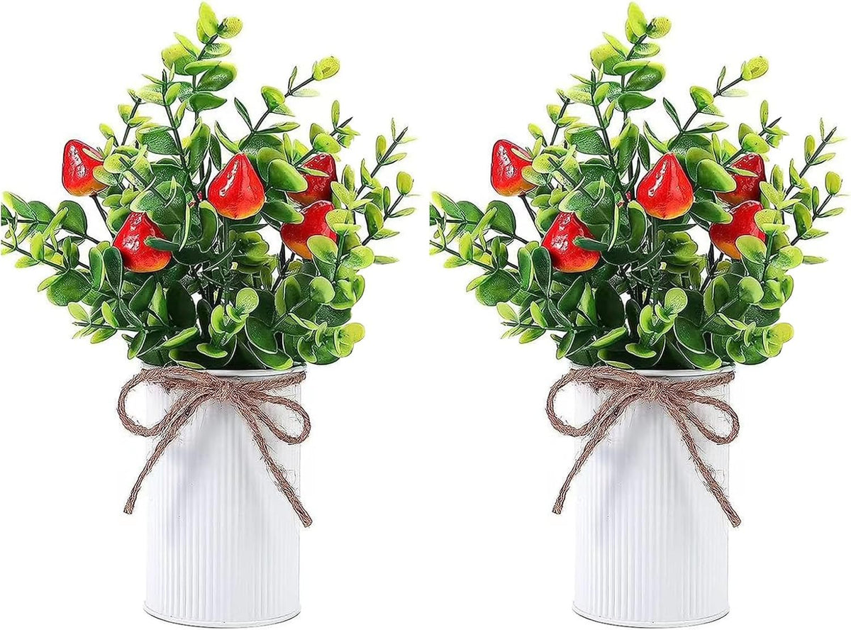 2Pcs Foam Fake Plants, Cute Potted Plants, Bonsai Tree Artificial Plants with Iron Pot, Fake Decorative Fruit Plant for Office Home Living Room Table Desk(Peach)