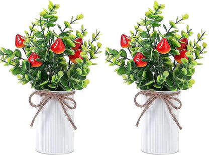 2Pcs Foam Fake Plants, Cute Potted Plants, Bonsai Tree Artificial Plants with Iron Pot, Fake Decorative Fruit Plant for Office Home Living Room Table Desk(Peach)