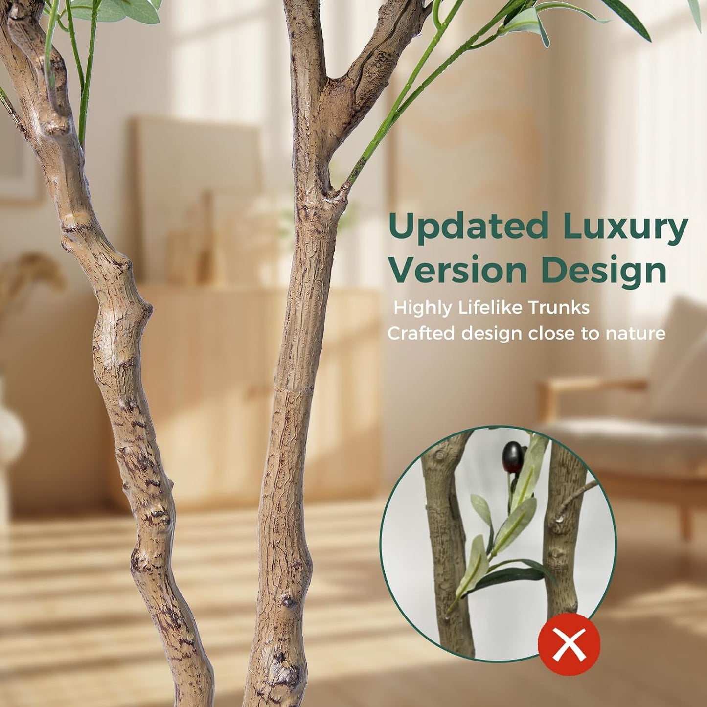 6FT Faux Olive Tree with Decorative Planter, Olive Trees Artificial Indoor with Textured Trunk, Silk Leaves and Olive Fruits, Fake Plants for Living Room, Entryway and Office Decor