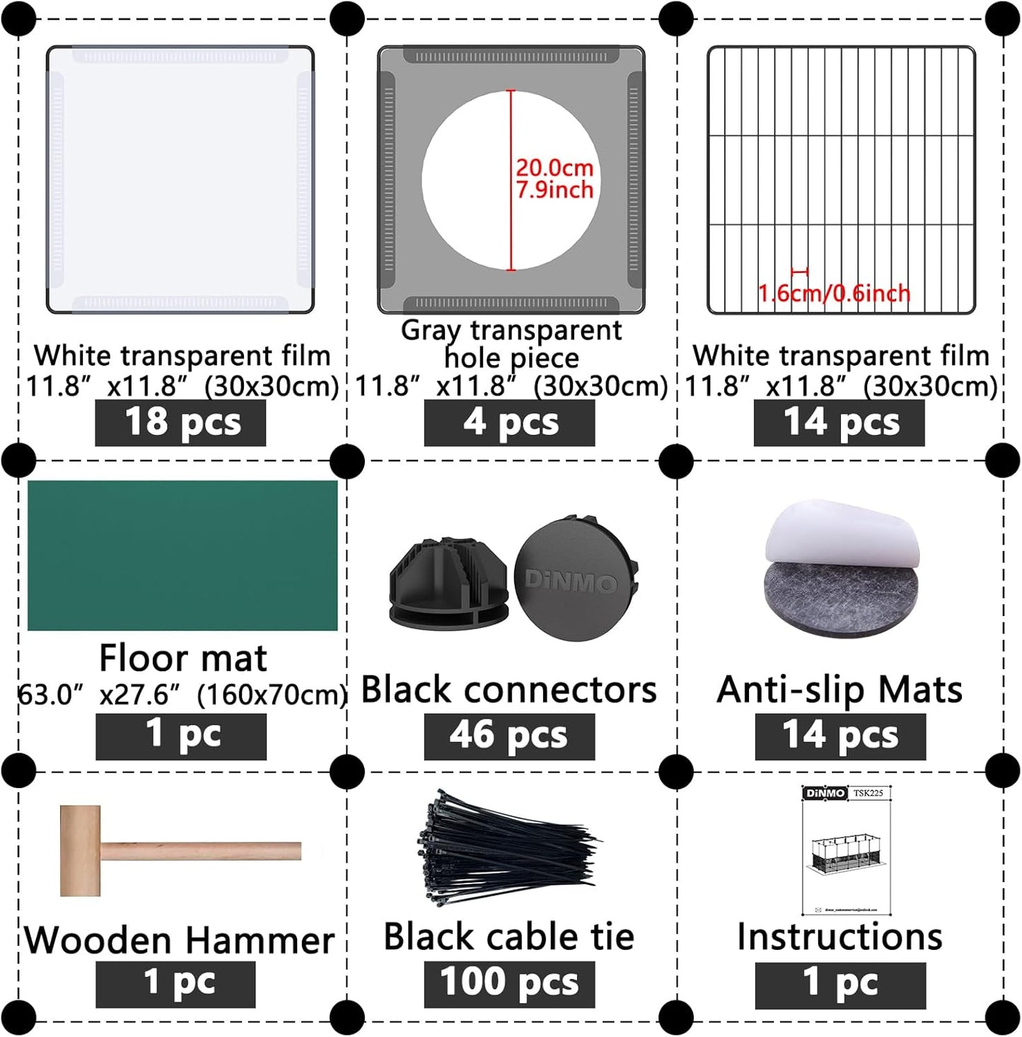 Small Animal Playpen with Oxford Mat, 24 inches Height, Pet Exercise Fence, Home Protector, Iron Mesh and Plastic Combination, Visualization, DIY, Games Hole Series, 60.2 x 24.8 x 24.8inch