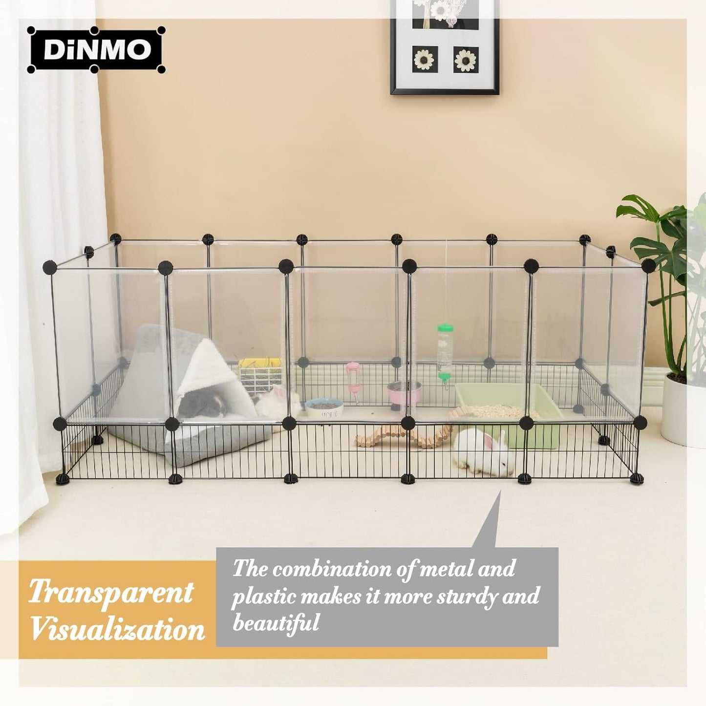 Small Animal Playpen with Oxford Mat, 24 inches Height, Pet Exercise Fence, Home Protector, Iron Mesh and Plastic Combination, Visualization, DIY, Games Hole Series, 60.2 x 24.8 x 24.8inch