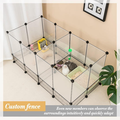 Small Animal Playpen with Oxford Mat, 24 inches Height, Pet Exercise Fence, Home Protector, Iron Mesh and Plastic Combination, Visualization, DIY, Games Hole Series, 60.2 x 24.8 x 24.8inch