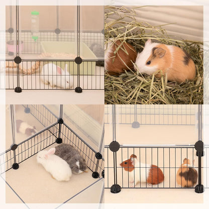 Small Animal Playpen with Oxford Mat, 24 inches Height, Pet Exercise Fence, Home Protector, Iron Mesh and Plastic Combination, Visualization, DIY, Games Hole Series, 60.2 x 24.8 x 24.8inch