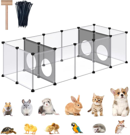 Small Animal Playpen with Oxford Mat, 24 inches Height, Pet Exercise Fence, Home Protector, Iron Mesh and Plastic Combination, Visualization, DIY, Games Hole Series, 60.2 x 24.8 x 24.8inch
