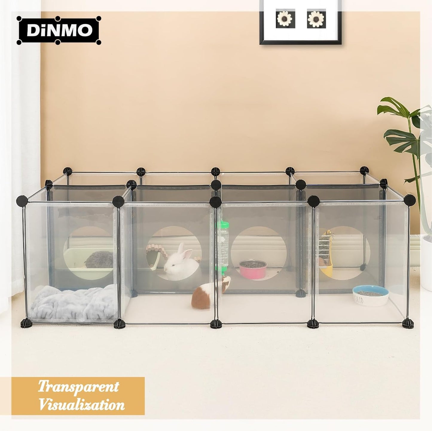 Small Animal Playpen with Oxford Mat, 24 inches Height, Pet Exercise Fence, Home Protector, Iron Mesh and Plastic Combination, Visualization, DIY, Games Hole Series, 60.2 x 24.8 x 24.8inch