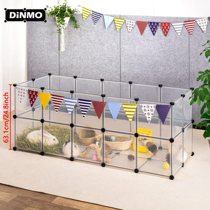 Small Animal Playpen with Oxford Mat, 24 inches Height, Pet Exercise Fence, Home Protector, Iron Mesh and Plastic Combination, Visualization, DIY, Games Hole Series, 60.2 x 24.8 x 24.8inch