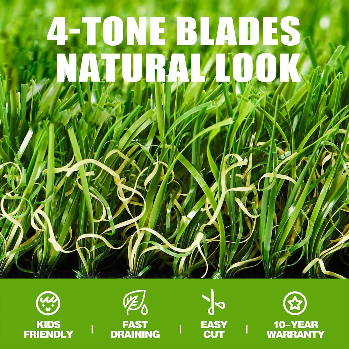 Premium Artificial Grass 4' x 6' Outdoor Rug, 1.38"" Realistic Thick Turf for Garden, Yard, Fake Lawn, Dogs Synthetic Grass Mat, Rubber Backed with Drainage Holes, Customized Sizes