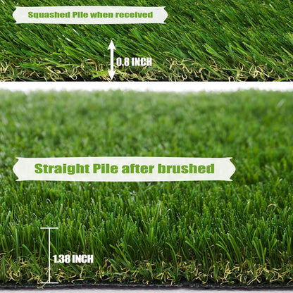 Premium Artificial Grass 4' x 6' Outdoor Rug, 1.38"" Realistic Thick Turf for Garden, Yard, Fake Lawn, Dogs Synthetic Grass Mat, Rubber Backed with Drainage Holes, Customized Sizes