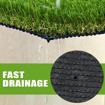 Premium Artificial Grass 4' x 6' Outdoor Rug, 1.38"" Realistic Thick Turf for Garden, Yard, Fake Lawn, Dogs Synthetic Grass Mat, Rubber Backed with Drainage Holes, Customized Sizes